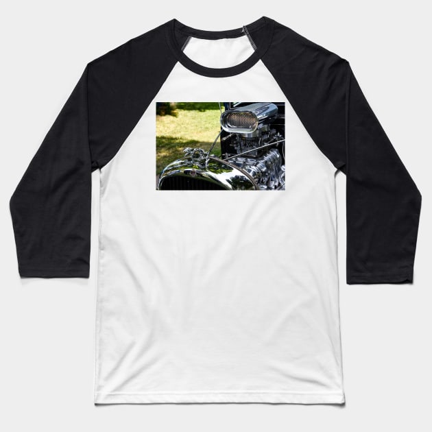 Old school engine chrome Baseball T-Shirt by Steves-Pics